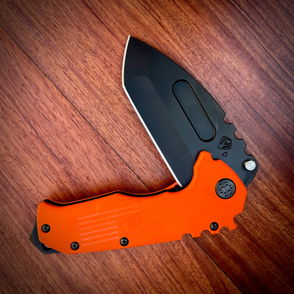 Medford Knife & Tool Scout M/P - D2 PVD Tanto Blade HiVis Orange G10 Handles PVD HW Clip Breaker