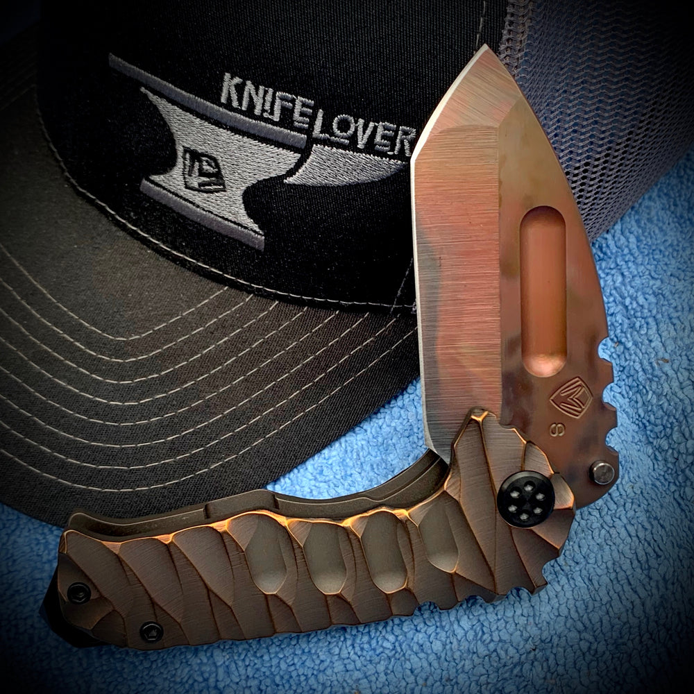 Medford Knife & Tool Genesis Ti - S35VN Vulcan Tanto Blade Bronze Predator Handles PVD HW PVD w/Brsh/Flm Flats Clip PVD Breaker