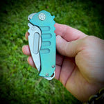 Medford Knife & Tool - Genesis T - S45VN Tumbled Tanto Blade Green Multi Etch Ano Handles Std HW Clip NP3 Breaker