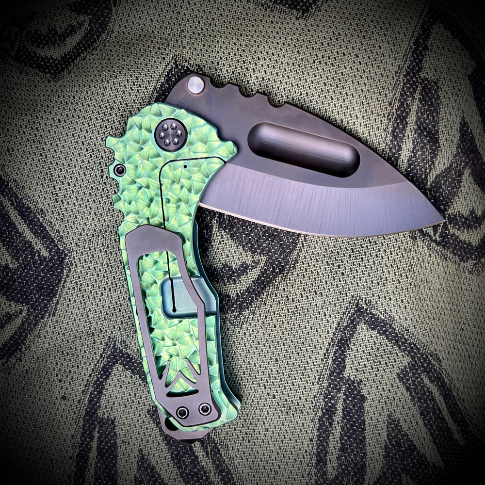 Medford Knife & Tool - Praetorian Ti - S35VN PVD DP Blade Green Peaks & Valleys Handles PVD HW/Clip/Breaker