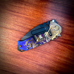 Medford Knife and Tool - Praetorian T  - S45VN DLC DP Blade Black Deep Cut Filigree w/Faced/Vio-Brz Flats Handles Vio-Brz HW PVD Clip PVD Breaker