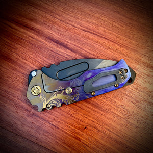 Medford Knife and Tool - Praetorian T  - S45VN DLC DP Blade Black Deep Cut Filigree w/Faced/Vio-Brz Flats Handles Vio-Brz HW PVD Clip PVD Breaker