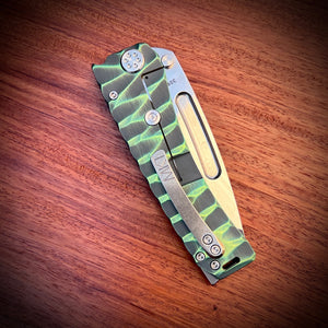 Medford Knive and Tool - Marauder-H - S45VN Tumbled Tanto Blade BB/Cement w/Multi-Etch Green Predator Handles Std HW/Clip NP3 Breaker