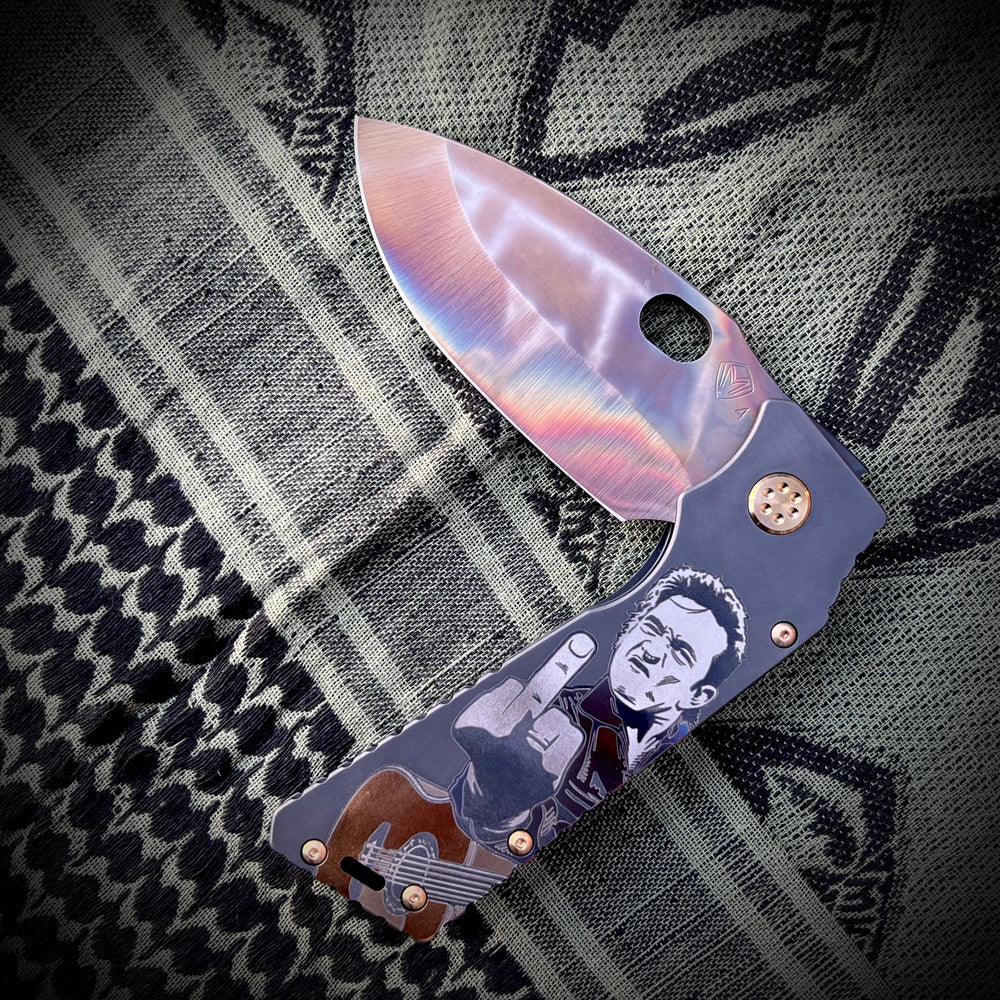 Medford Knife & Tool - TFF-1 - S45VN Vulcan Blade DLC Johnny Cash Handles PVD HW Brsh/Brz Clip