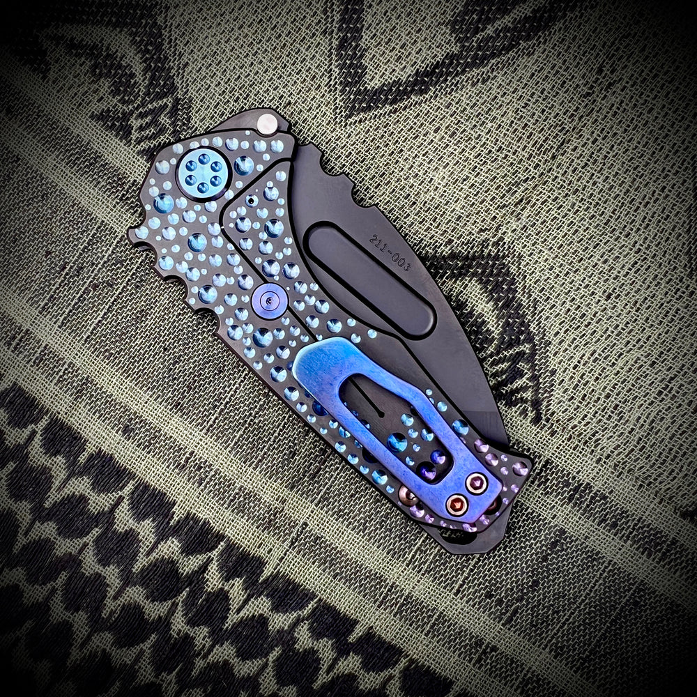 Medford Knife & Tool Genesis T - 3V PVD Tanto Blade PVD w/Blue-Vio Dimples Handles PVD HW/Clip PVD Breaker