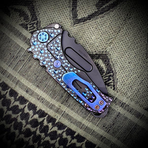 Medford Knife & Tool Genesis T - 3V PVD Tanto Blade PVD w/Blue-Vio Dimples Handles PVD HW/Clip PVD Breaker