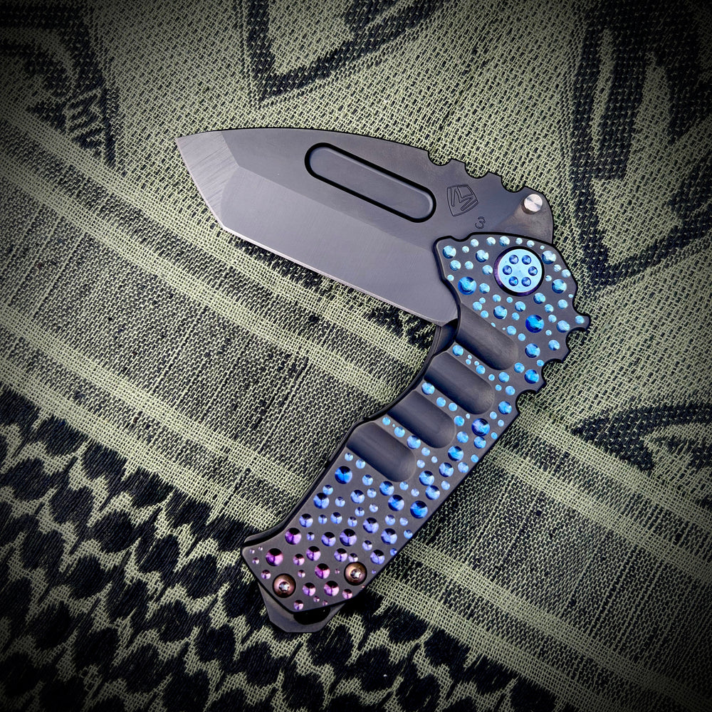 Medford Knife & Tool Genesis T - 3V PVD Tanto Blade PVD w/Blue-Vio Dimples Handles PVD HW/Clip PVD Breaker