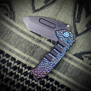 Medford Knife & Tool Genesis T - 3V PVD Tanto Blade PVD w/Blue-Vio Dimples Handles PVD HW/Clip PVD Breaker