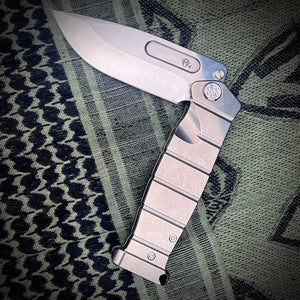 Medford Knife and Tool USMC Fighter Flipper - S45VN Tumbled Blade Tumbled Handles Std HW/Clip Tumbled Pommel