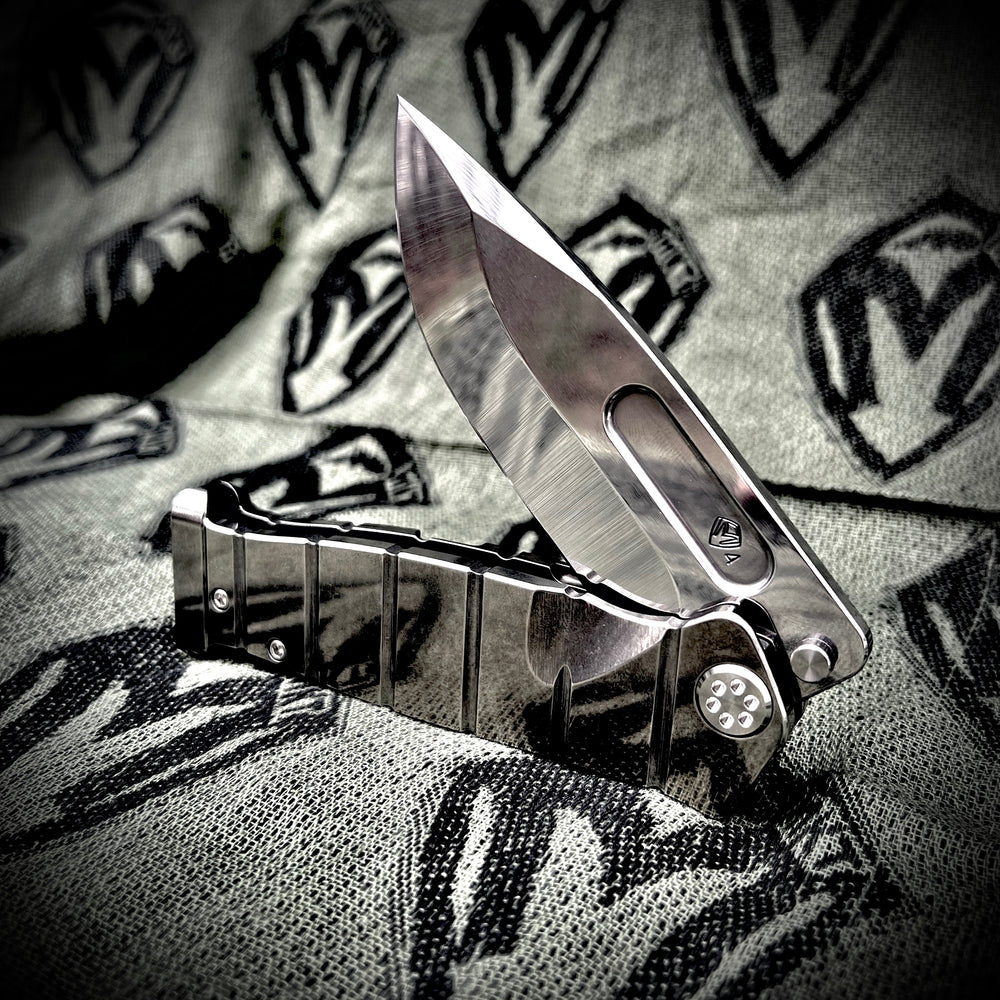 Medford Knife and Tool USMC Fighter Flipper - S45VN Tumbled Blade Tumbled Handles Std HW/Clip Tumbled Pommel