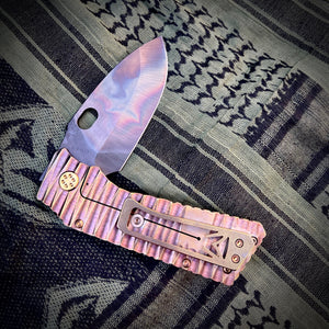 Medford Knife and Tool - TFF-1 - S45VN Vulcan Blade Rootbeer w Brsh Brz Lightning Handles Bronze HW Clip