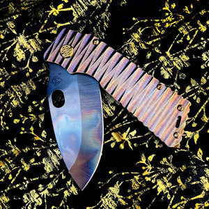 Medford Knife and Tool - TFF-1 - S45VN Vulcan Blade Rootbeer w Brsh Brz Lightning Handles Bronze HW Clip