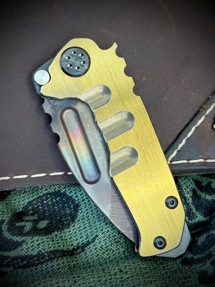 Medford Knife & Tool - Micro T -S35VN Vulcan DP Blade Brushed/Bronze Handles Black HW/DLC Clip Breaker