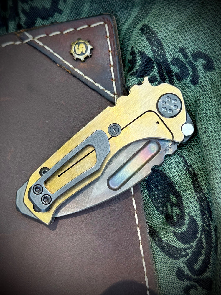 Medford Knife & Tool - Micro T -S35VN Vulcan DP Blade Brushed/Bronze Handles Black HW/DLC Clip Breaker