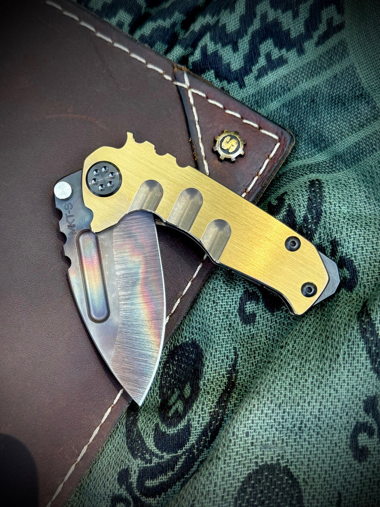 Medford Knife & Tool - Micro T -S35VN Vulcan DP Blade Brushed/Bronze Handles Black HW/DLC Clip Breaker