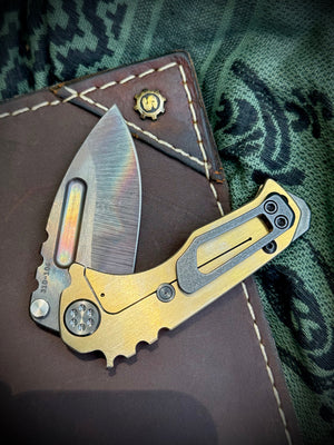 Medford Knife & Tool - Micro T -S35VN Vulcan DP Blade Brushed/Bronze Handles Black HW/DLC Clip Breaker