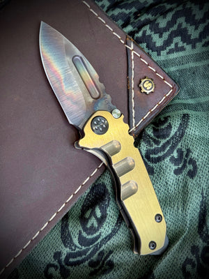 Medford Knife & Tool - Micro T -S35VN Vulcan DP Blade Brushed/Bronze Handles Black HW/DLC Clip Breaker