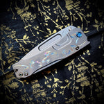 Medford Knife & Tool - Slim Midi - S45VN Tumbled Tanto Blade Tumbled w Multi Color "Birds of Paradise" Handles Blue HW Clip