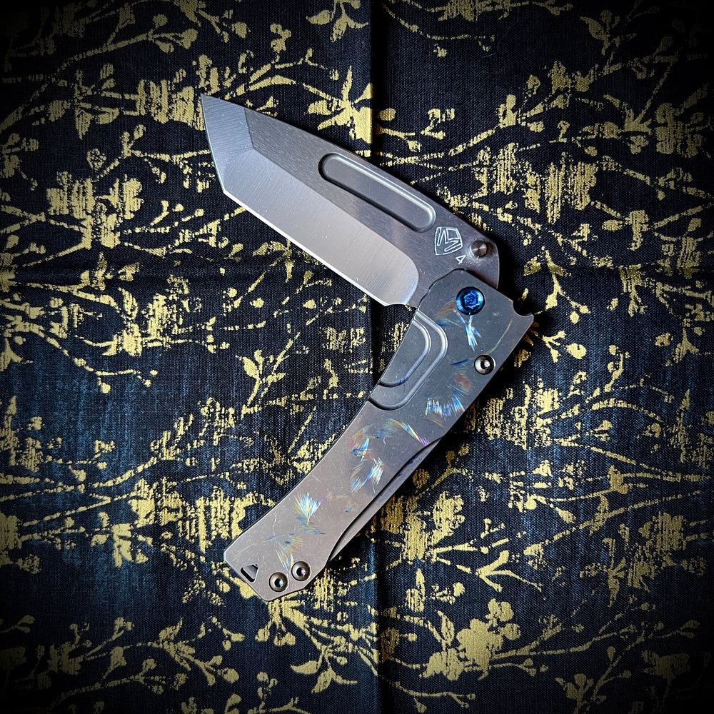 Medford Knife & Tool - Slim Midi - S45VN Tumbled Tanto Blade Tumbled w Multi Color "Birds of Paradise" Handles Blue HW Clip