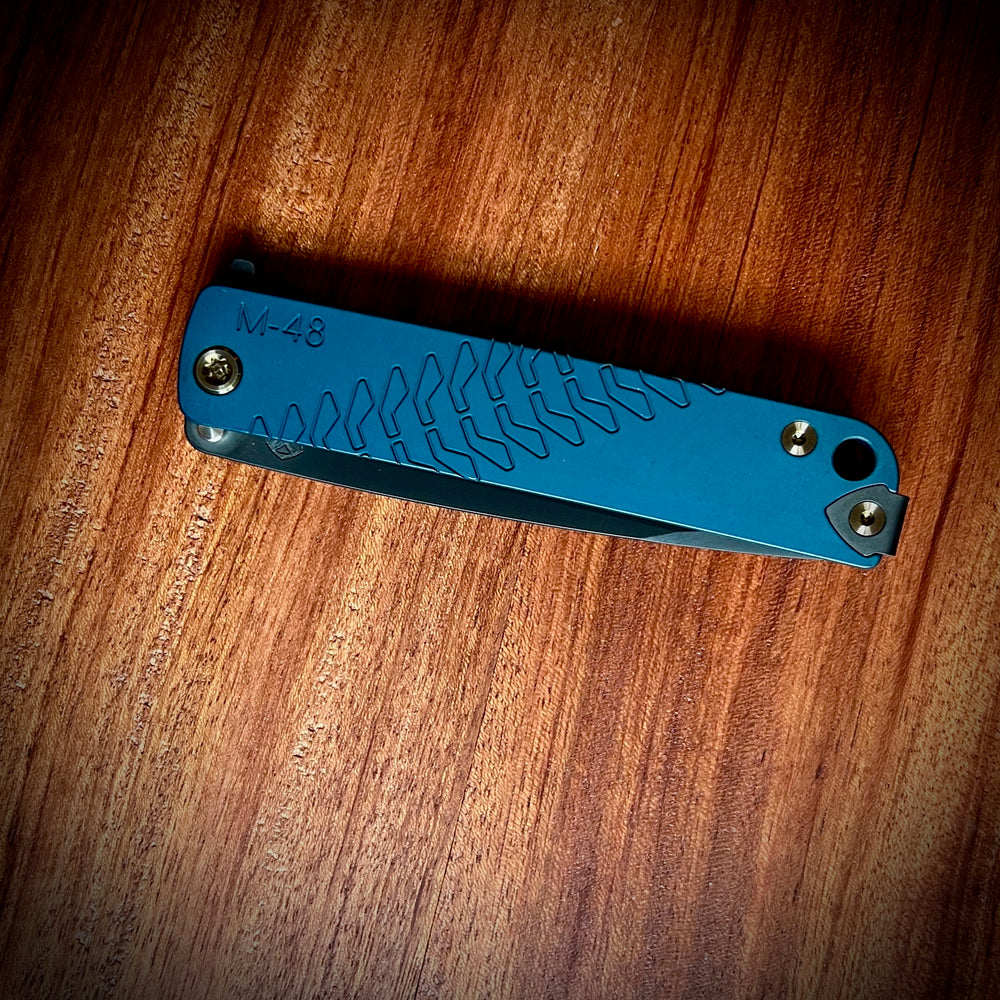 Medford Knife & Tool - M48 S45VN PVD Blade Blue Handle Bronze HW PVD Clip