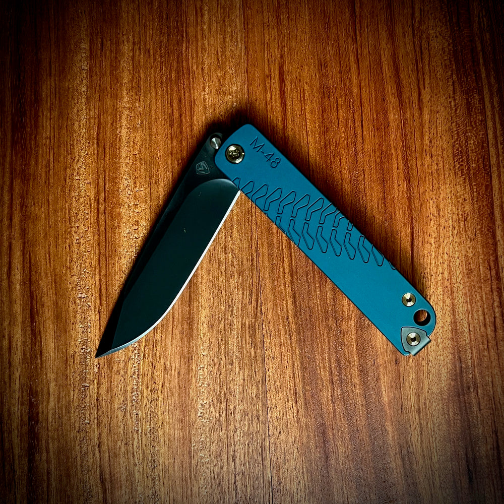 Medford Knife & Tool - M48 S45VN PVD Blade Blue Handle Bronze HW PVD Clip