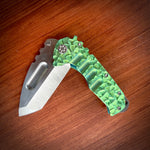 Knive and Tool Praetorian Ti  - S45VN Satin Tanto Blade Ecto Green Peaks&Valleys" AKA "Hulk" Handles  w/ Silver Hardware Clip NP3 Breaker