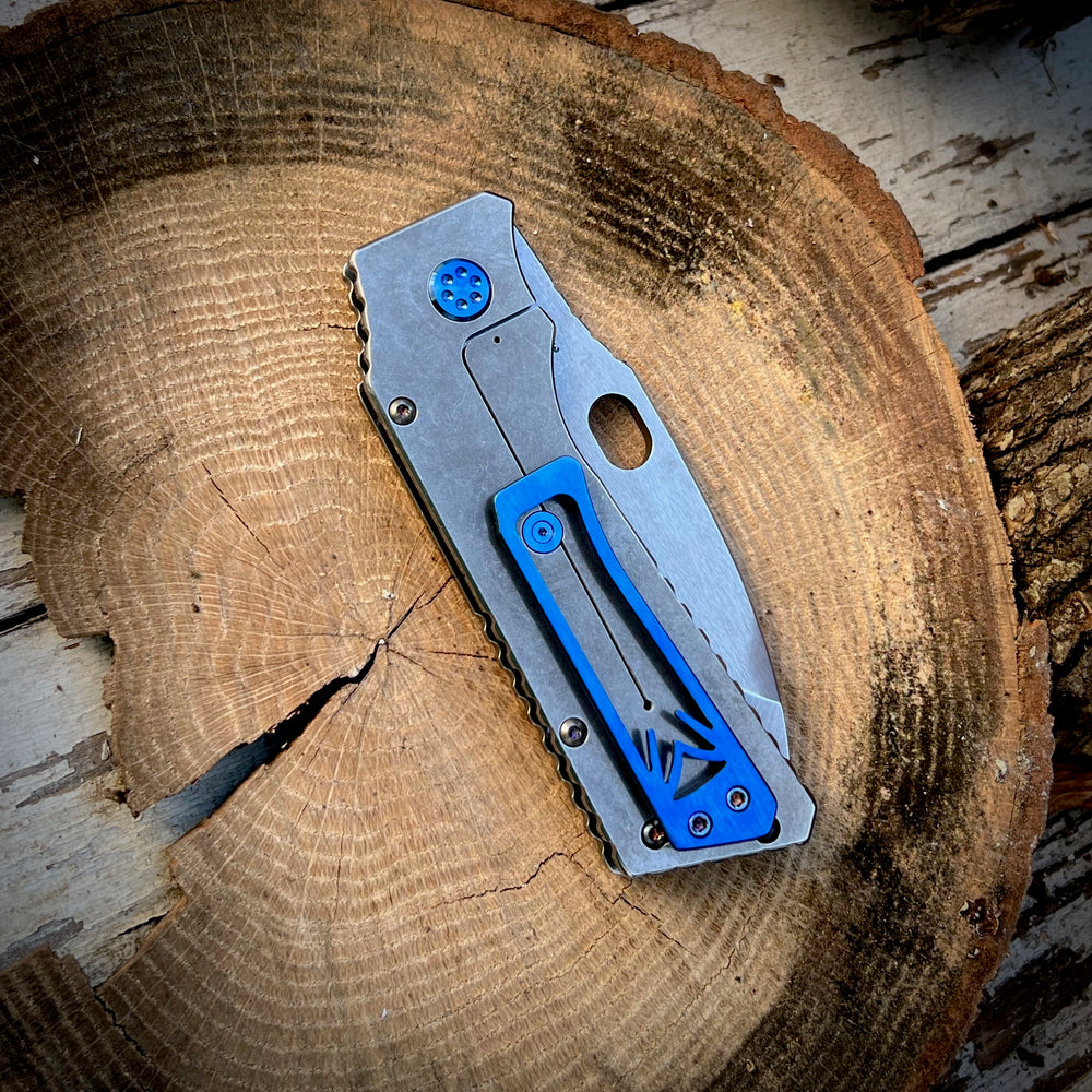Medford Knife & Tool - TFF-1 - S35VN Tumbled Blade Tumbled Blue Topo Themed Handles Blue HW Brsh Blue Clip