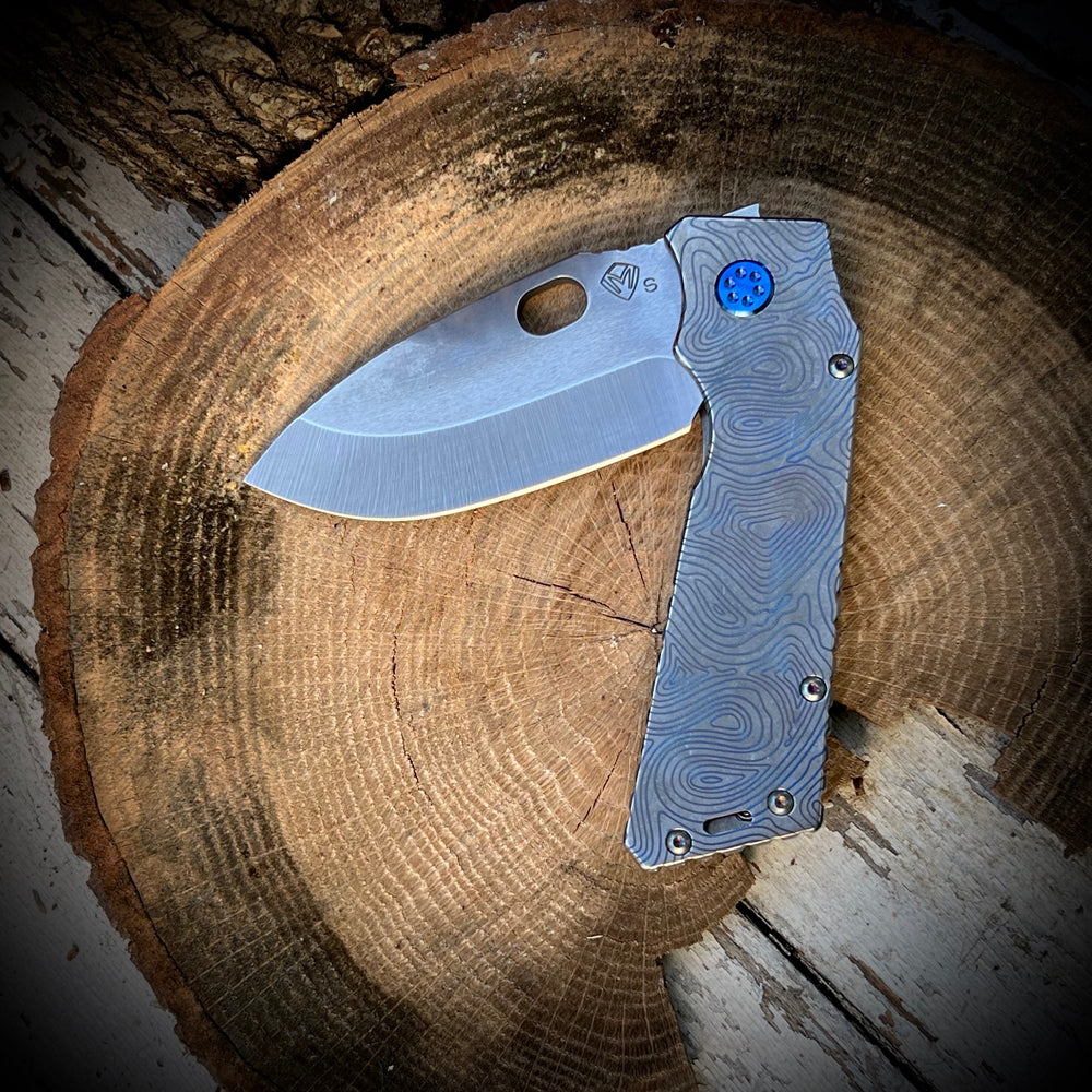 Medford Knife & Tool - TFF-1 - S35VN Tumbled Blade Tumbled Blue Topo Themed Handles Blue HW Brsh Blue Clip