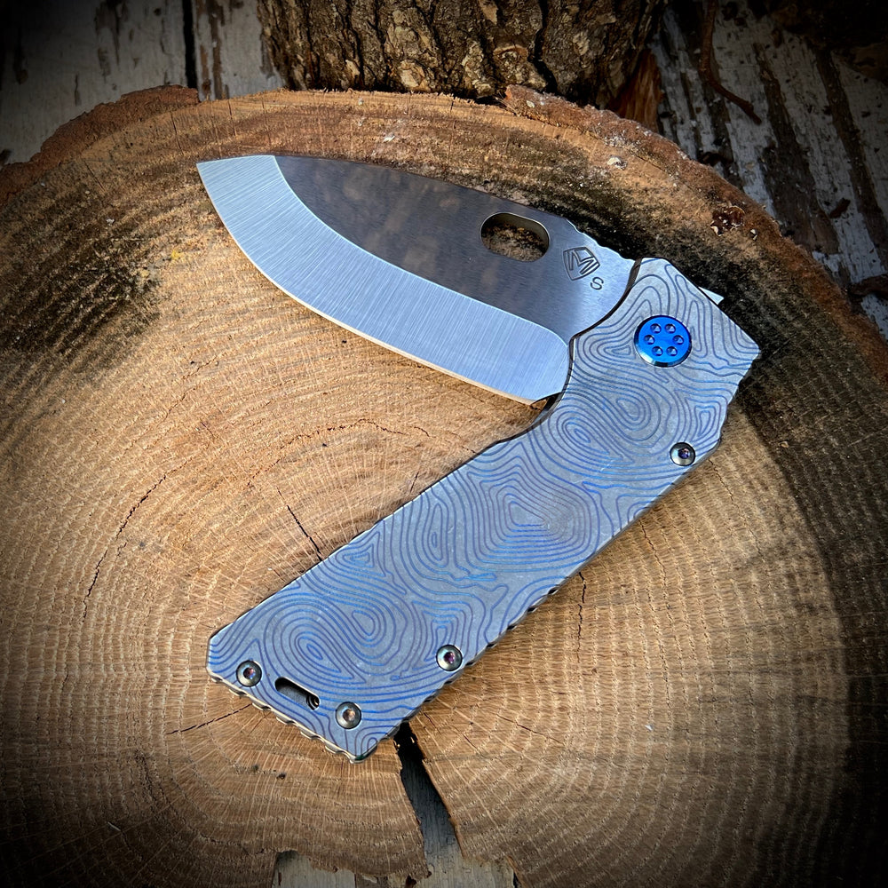 Medford Knife & Tool - TFF-1 - S35VN Tumbled Blade Tumbled Blue Topo Themed Handles Blue HW Brsh Blue Clip