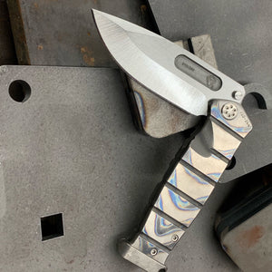 Medford USMC Fighter Flipper - S35VN Blade Steel Tumbled Blade Finish Standard Grind Faced/Flamed Handle Tumbled Lock Side Standard Hardware Flamed Clip Tumbled Pommel