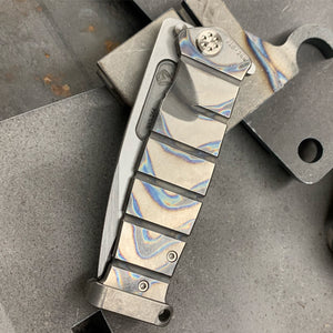 Medford USMC Fighter Flipper - S35VN Blade Steel Tumbled Blade Finish Standard Grind Faced/Flamed Handle Tumbled Lock Side Standard Hardware Flamed Clip Tumbled Pommel