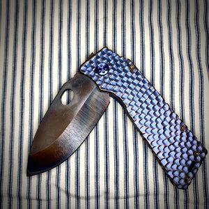 TFF-1 FD - D2 Vulcan Blade Dark Blue Sculpted Handles Dark Flamed Hardware Brushed/Flamed Dark Blues Clip