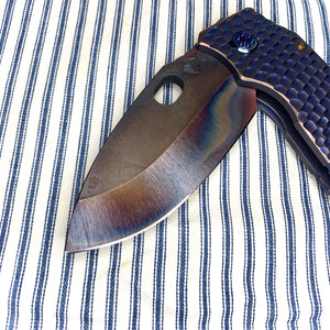TFF-1 FD - D2 Vulcan Blade Dark Blue Sculpted Handles Dark Flamed Hardware Brushed/Flamed Dark Blues Clip