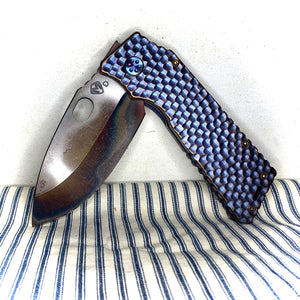 TFF-1 FD - D2 Vulcan Blade Dark Blue Sculpted Handles Dark Flamed Hardware Brushed/Flamed Dark Blues Clip