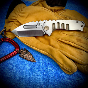 Medford Knife & Tool - Genesis T - S35VN Tumbled Tanto Blade w/Satin Flats Bronze Handles w/Faced/Silver Flats  Bronze HW Brsh/Brz Clip NP3 Breaker