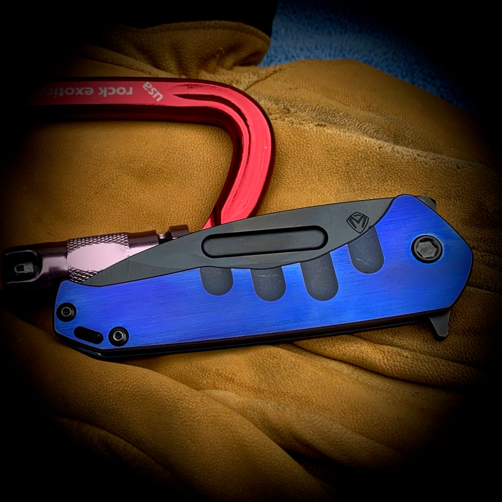 Medford Knife & Tool - Praetorian Slim Flipper - S35VN PVD DP Blade Faced Blue Handle Blue Spring PVD HW//Clip