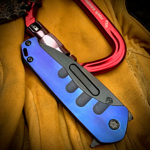 Medford Knife & Tool - Praetorian Slim Flipper - S35VN PVD DP Blade Faced Blue Handle Blue Spring PVD HW//Clip