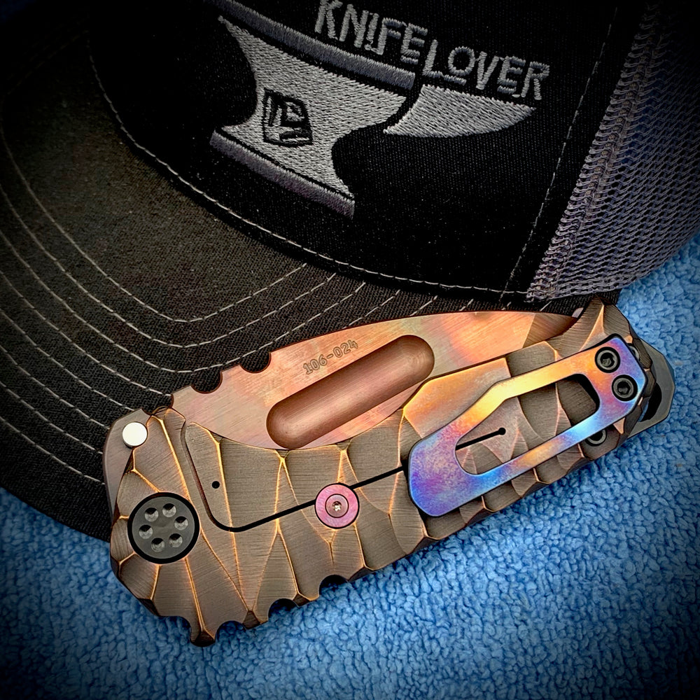 Medford Knife & Tool Genesis Ti - S35VN Vulcan Tanto Blade Bronze Predator Handles PVD HW PVD w/Brsh/Flm Flats Clip PVD Breaker