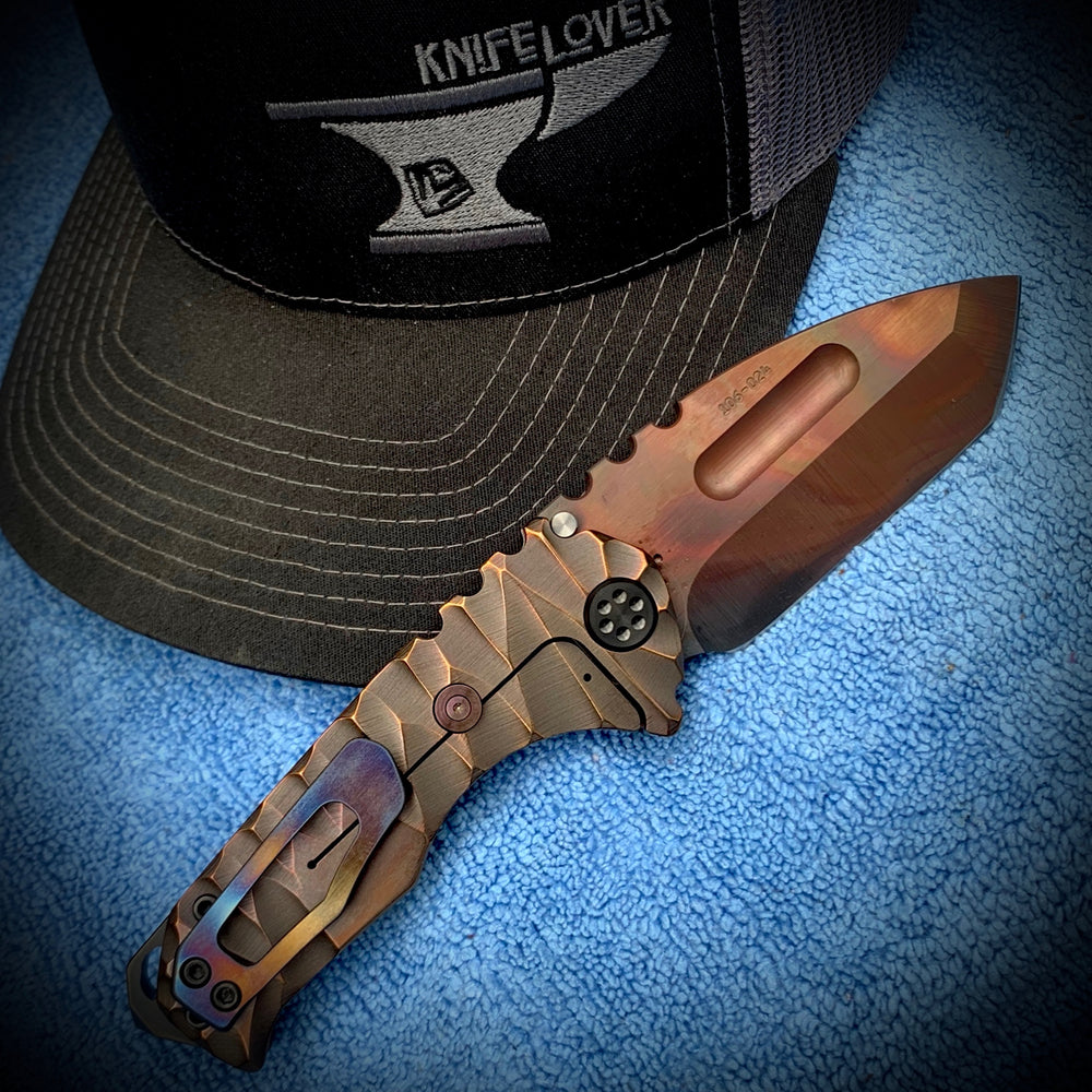 Medford Knife & Tool Genesis Ti - S35VN Vulcan Tanto Blade Bronze Predator Handles PVD HW PVD w/Brsh/Flm Flats Clip PVD Breaker