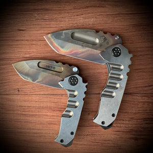 Medford Knife & Tool Micro Ti and Genesis Ti (set) - S35VN Vulcan Tanto Tumbled Handles PVD Hardware Clip & Brkr