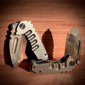 Medford Knife & Tool Micro Ti and Genesis Ti (set) - S35VN Vulcan Tanto Tumbled Handles PVD Hardware Clip & Brkr