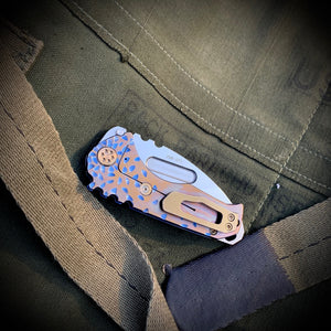 Medford Knife & Tool -  Genesis T - S35VN Tumbled DP Blade Violet w/Bronze Falling Leaf Handles Bronze HW Brsh/Flm Clip NP3 Breaker