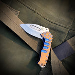 Medford Knife & Tool -  Genesis T - S35VN Tumbled DP Blade Violet w/Bronze Falling Leaf Handles Bronze HW Brsh/Flm Clip NP3 Breaker