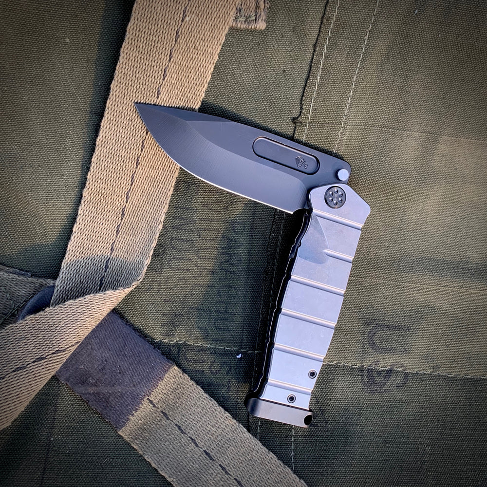 Medford Knife & Tool - USMC Fighter Flipper - S35VN PVD Blade Tumbled Handles PVD HW/Clip/Pommel