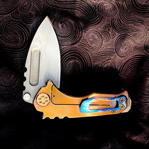 Medford Knife & Tool - Micro Praetorian Ti - Chad Nichols' Pattern Core Damascus Drop Point blade Timascus Handle Spring/Hardware/Clip/Breaker