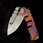 Medford Knife & Tool - Micro Praetorian Ti - Chad Nichols' Pattern Core Damascus Drop Point blade Timascus Handle Spring/Hardware/Clip/Breaker