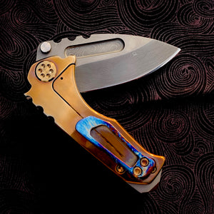 Medford Knife & Tool - Micro Praetorian Ti - Chad Nichols' Pattern Core Damascus Drop Point blade Timascus Handle Spring/Hardware/Clip/Breaker