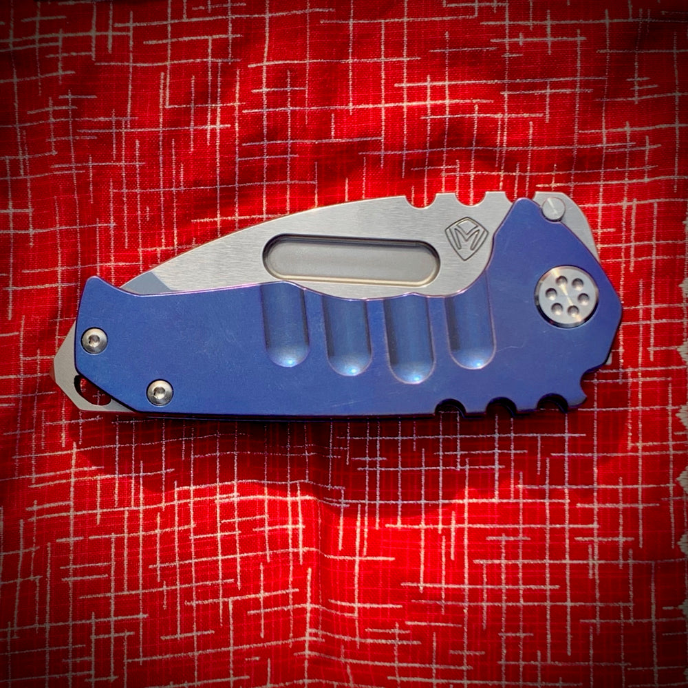 Medford Knife & Tool - Genesis T - S35VN Tumbled Tanto Blade Blue Handles Std HW/Clip NP3 Breaker