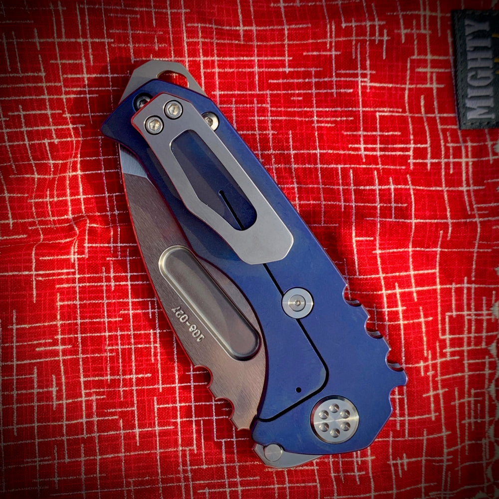 Medford Knife & Tool - Genesis T - S35VN Tumbled Tanto Blade Blue Handles Std HW/Clip NP3 Breaker