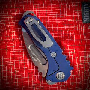 Medford Knife & Tool - Genesis T - S35VN Tumbled Tanto Blade Blue Handles Std HW/Clip NP3 Breaker